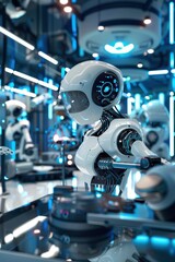 Fototapeta premium Futuristic Research Lab with Advanced AI Robotic Systems for Industrial Applications