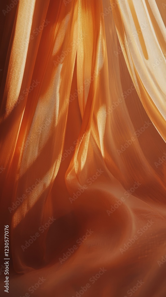 Poster close-up of orange fabric with gentle folds and soft lighting, creating a warm and inviting ambiance