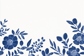 Indigo Floral Frame: A delicate arrangement of indigo blue flowers and leaves forms a charming frame, perfect for invitations, cards, or any design project needing a touch of elegance.  