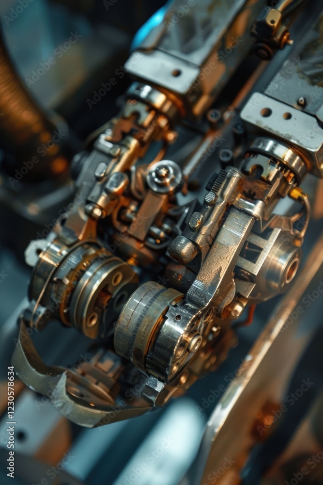 Poster precision robotics in modern manufacturing: macro shot of intricate mechanical parts