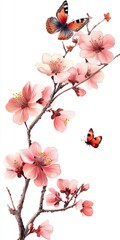 Naklejka premium Delicate Pink Blossom and Butterfly