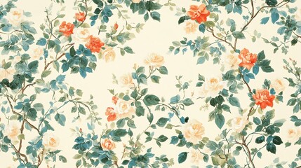 Elegant Rose Blossom Branches: A Delicate Watercolor Floral Pattern