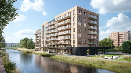 Modern Apartment Building Canalside Residential Complex