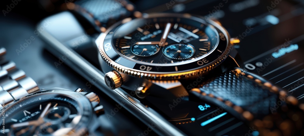 Aufkleber luxury watch shopping app interface with photorealistic progress bar for customization