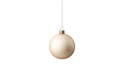 Single gold Christmas ball ornament hanging on white background.