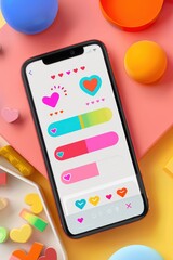 Playful Progress Bar for Family Activities App with Heart Icons on Colorful Smartphone Interface