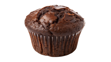 Decadent Chocolate Brownie Muffin Isolated on Transparent Background PNG