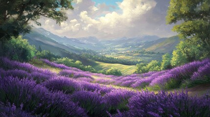 Lavender Fields Rolling Hills Scenic Mountain Village View