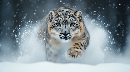 Obraz premium Majestic Snow Leopard in Winter Wonderland