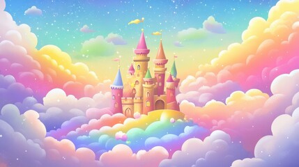 A Fairytale Castle Rests Among Pastel Clouds
