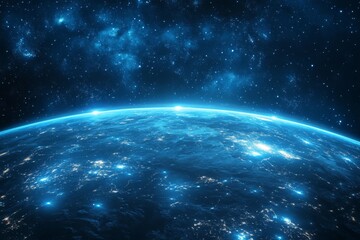 View of Earth from space with glowing atmosphere