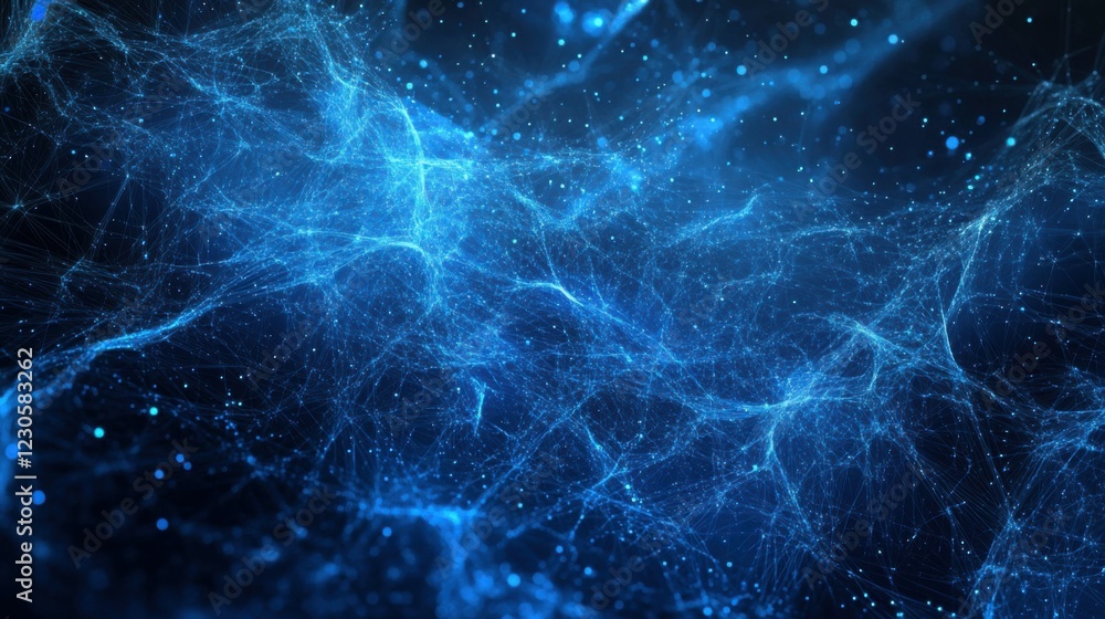 Aufkleber abstract dark blue digital background with sparkling blue light particles and areas with deep depths