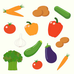 set of flat pictures icons with vegetables isolate on white background