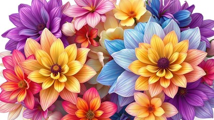 Obraz premium Rainbow Floral Illustrations - Organic Textures, Bright Colors