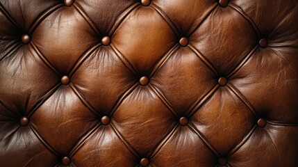 Fototapeta premium Close-Up of Luxury Brown Leather Sofa with Button Tufted Design