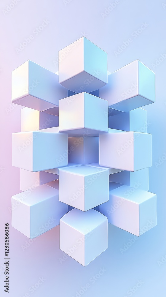 Aufkleber a modern 3d rendering of abstract geometric cubes with a soft pastel gradient, showcasing minimalist