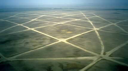 Aerial View Grid Pattern Desert Landscape Dry Field
