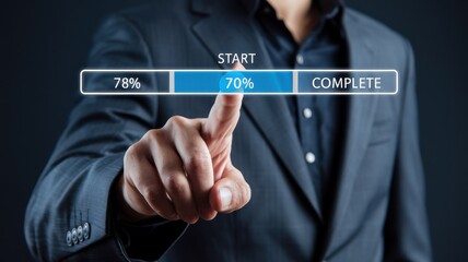 Businessman Progress Bar:  70% Complete,  Digital  Transformation,  Technology,  Innovation,  Future of Work