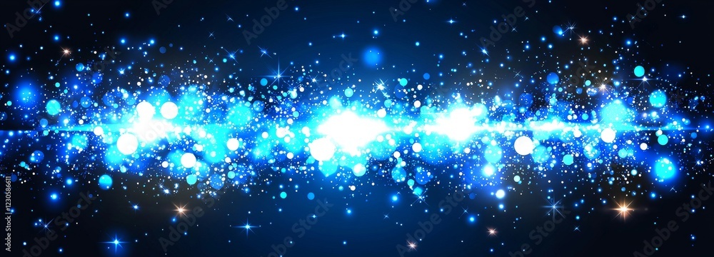Poster abstract blue background featuring scattered points. dropping cyber particles. streaming big data. 3