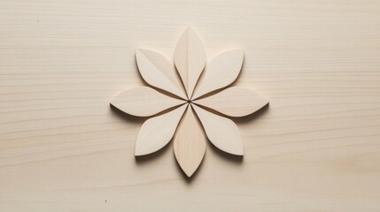 Wooden flower design on light wood background.