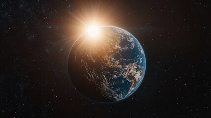 Obraz premium Sun rising over the planet Earth, viewed from space during the early morning hours.