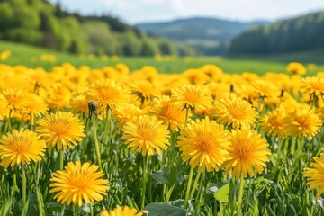 Fototapeta premium Field of Vibrant Yellow Dandelions