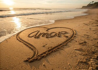 heart on the beach write amor, love