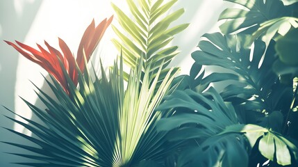 Lush Tropical Foliage Background Sunlight Green Leaves