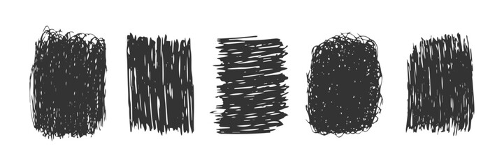 Set of black pencil scribble texture frames. Monochrome Abstract textured shapes. Grunge element for highlight, graphic art design, collage