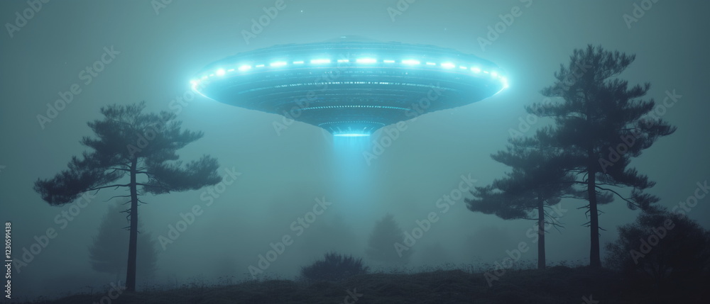 Canvas Prints a photograph of an alien flying saucer hovering ov_003