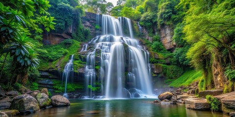 Fototapeta premium waterfall cascading down a rocky cliff amidst dense foliage, mountain, beautiful, mountain, beautiful, canyon
