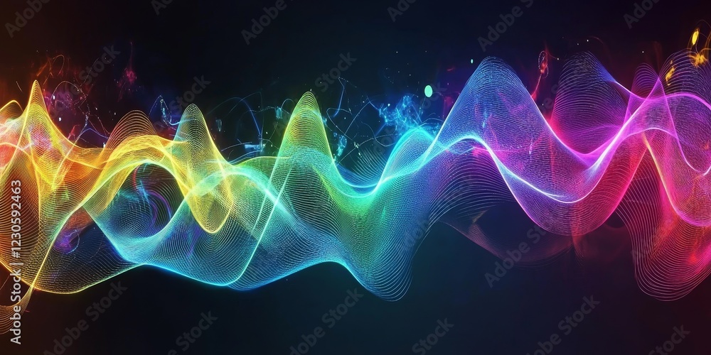 Poster exploring the dynamic beauty of colorful waves in abstract digital art