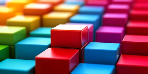 Fototapeta premium A vibrant array of colorful building blocks arranged in a striking abstract pattern. Ideal for designs focused on play, creativity, and education.
