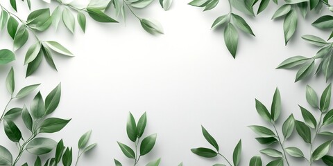 Elegant Green Leaves Arrangement on White Background for Natural Design Inspiration