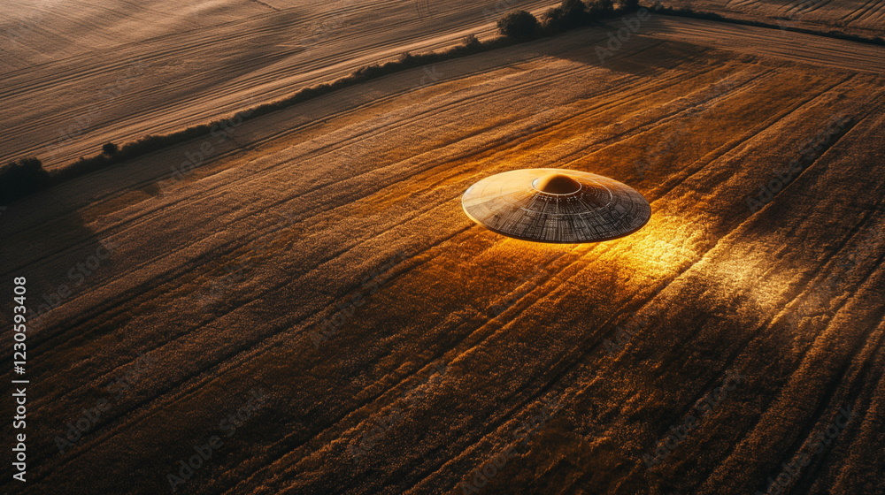 Poster a ufo in the shape of a thin disk with a slight gl_004