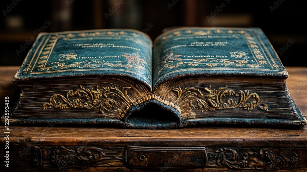 Poster antique book open displaying ornate detailing