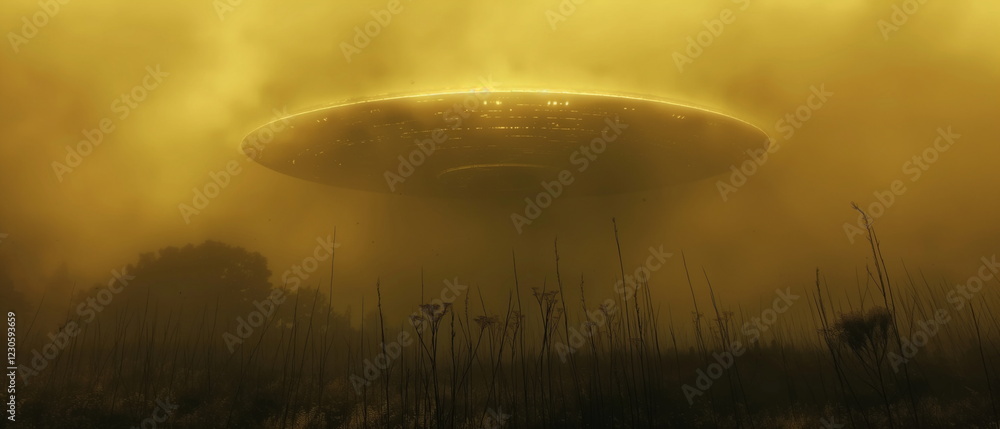 Poster a ufo in the shape of a thin disk with a slight gl_011