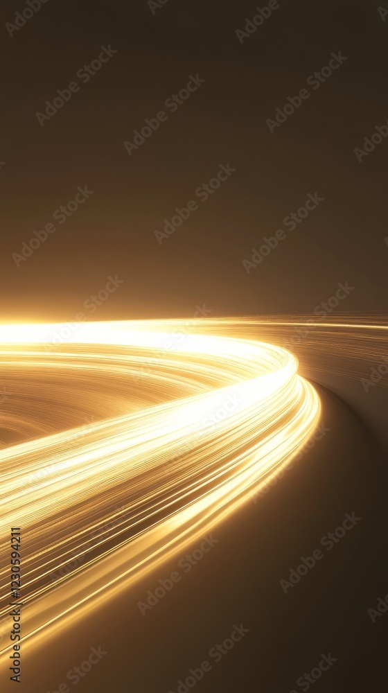 Poster bright golden light trails curve dynamically against a dark backdrop, evoking speed and futuristic e