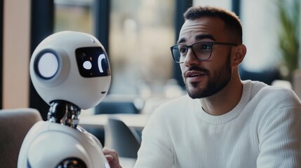 A man engages in a conversation with a sophisticated AI chatbot developed by OpenAI