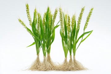 Wheat Plants with Roots Isolated on White