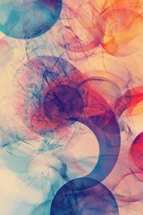 Abstract swirling circles, vibrant colors, smoky background, design element