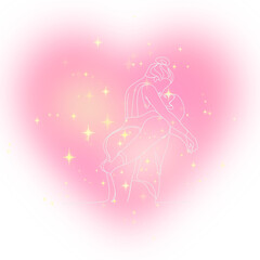 silhouette of a girl with a heart on a pink background