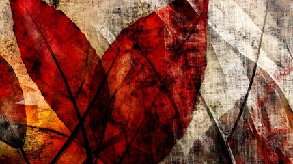 Abstract Red Leaf Texture Autumnal Grunge Background