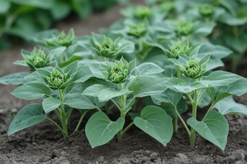 Close-Up of Budding Green Plants in Garden