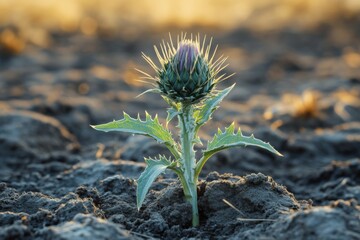 Thistle Plant in Sunlit Field