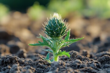 Thistle Plant Growing in Soil