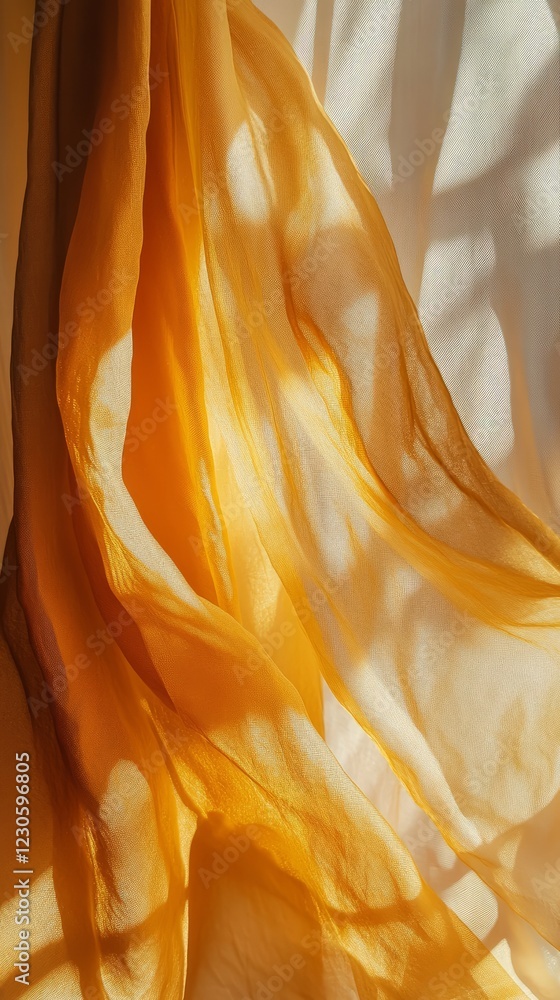 Poster sunlight streaming through golden fabric, creating soft shadows and warm textures. perfect for backg