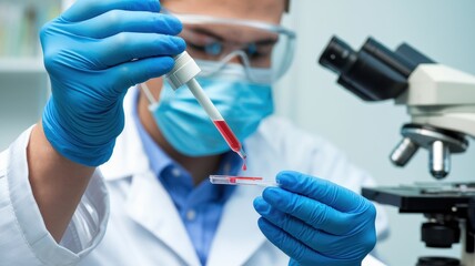 Fototapeta premium Scientist Conducting Blood Test in Laboratory