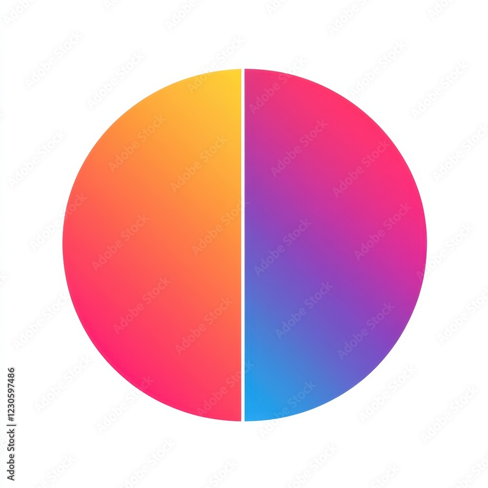 Poster Colorful circular design featuring a gradient split between warm and cool tones for modern digital aesthetics. Generative AI
