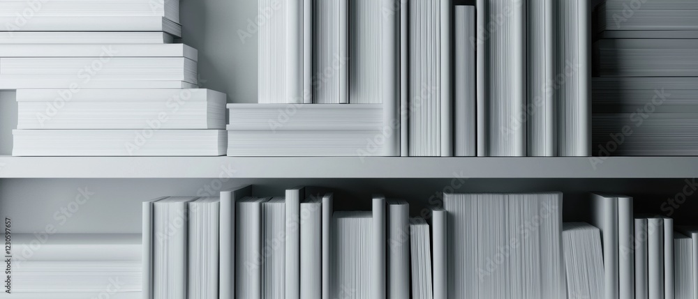 Poster close-up of a bookshelf with multiple rows of books. the books are arranged in a neat and orderly ma
